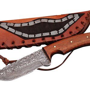 Handmade Damascus Steel Kitchen Knife Raindrop Pattern with Leather Sheath